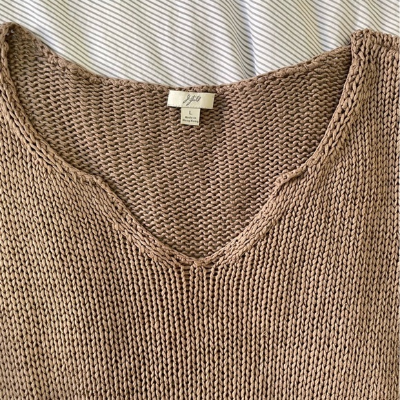 J.JILL XL Mocha Open Knit V Neck Long Sleeve Sweater 100% Cotton - Picture 6 of 7